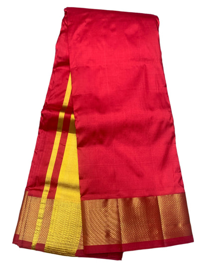 9X5 Pure Silk Dhoti Red Colour with Golden Zari Border