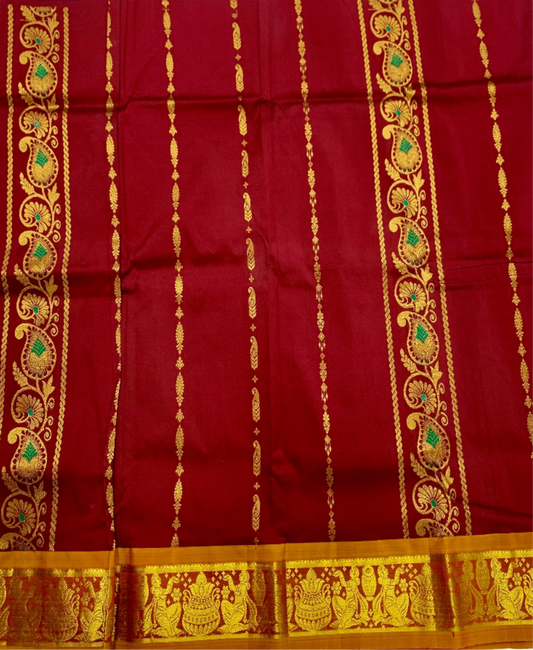 Brown shade Semi silk Kids Pattu Pavadai with Contrast border for age 2 to 5