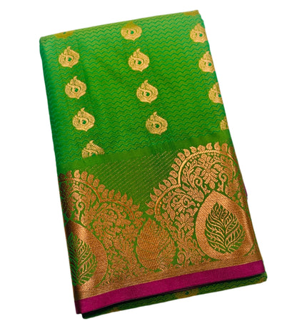 Vegan Silk Saree Light Green shade with Pink Border