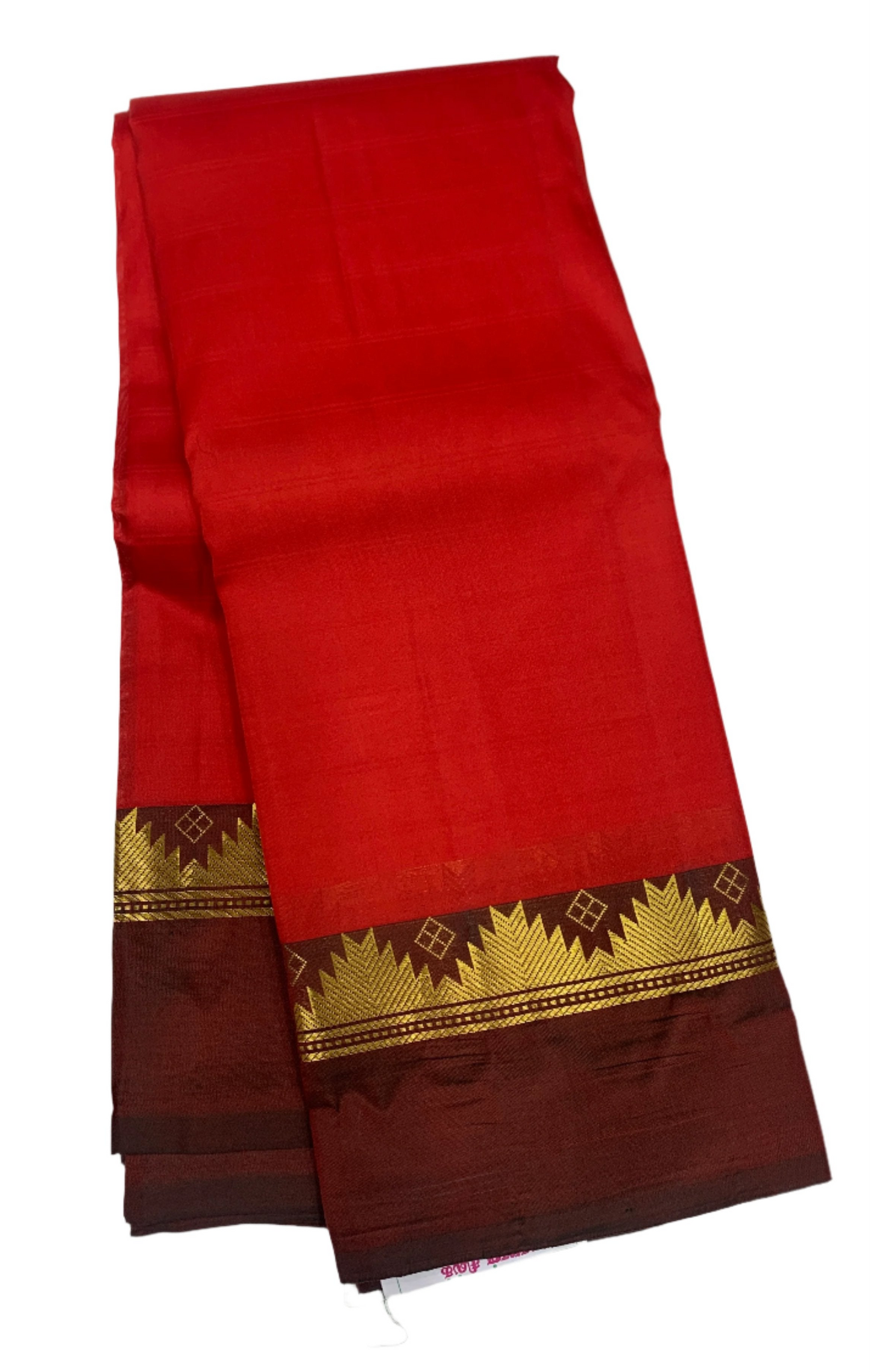 Pure Kanchipuram Silk Saree Red shade with Brown Border