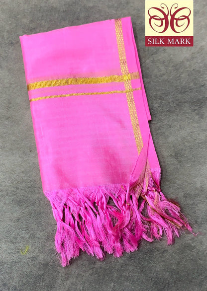 2 Mulam Silk Pooja Towel Baby Pink Colour