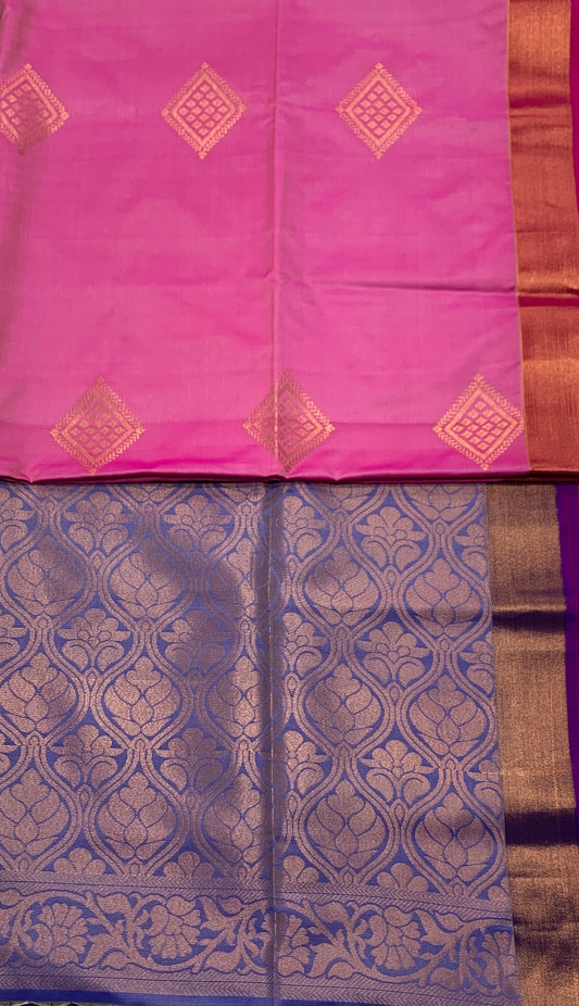 Soft Vegan Silk Saree Pink Colour with Copper Border