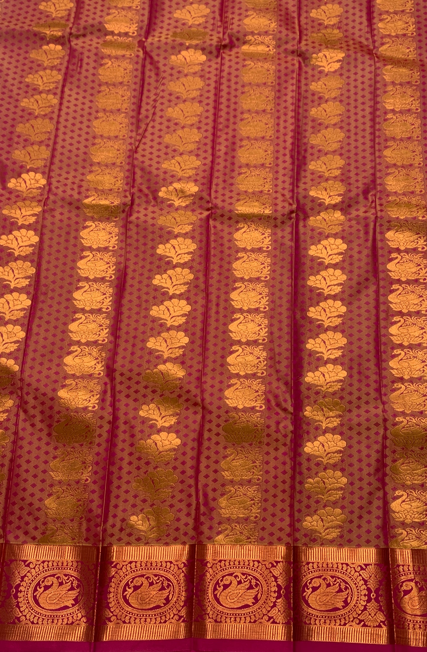 Vegan Silk Saree Dual shade with Copper and Pink Border