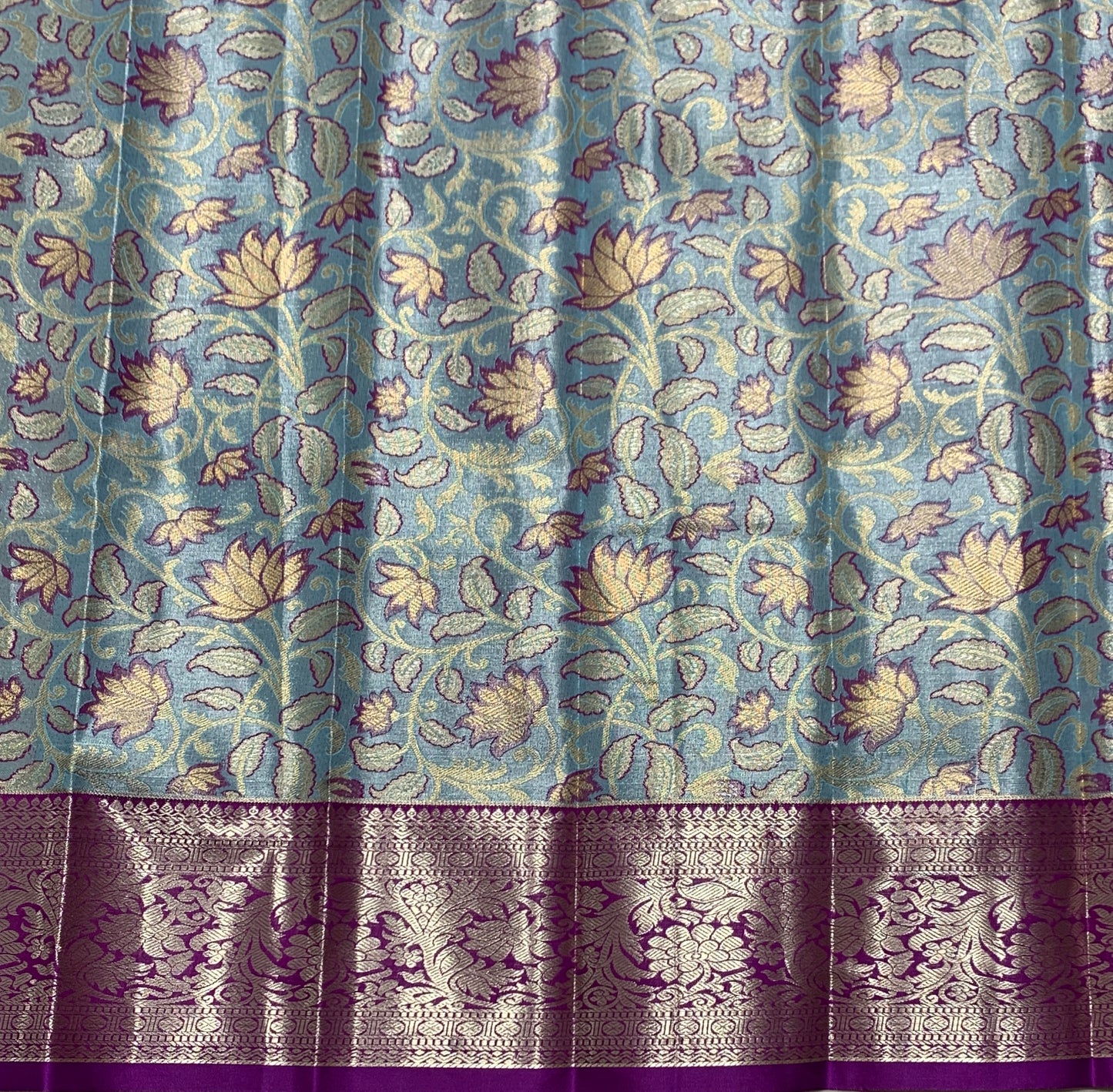 Sky Blue Shade Vegan Silk Kids Pattu Pavadai with Contrast Border for Newborn to 2 Years