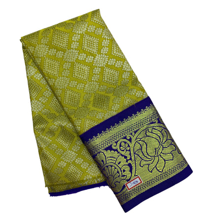 Mustard Shade Vegan Silk Kids Pattu Pavadai with Contrast Border for Newborn to 2 Years