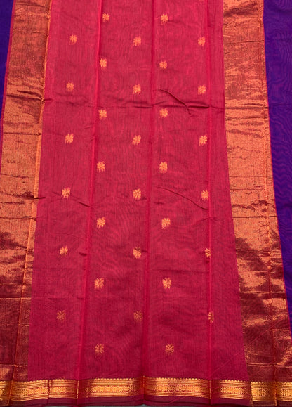 Violet Colour Silk Cotton Saree with Copper Zari Border