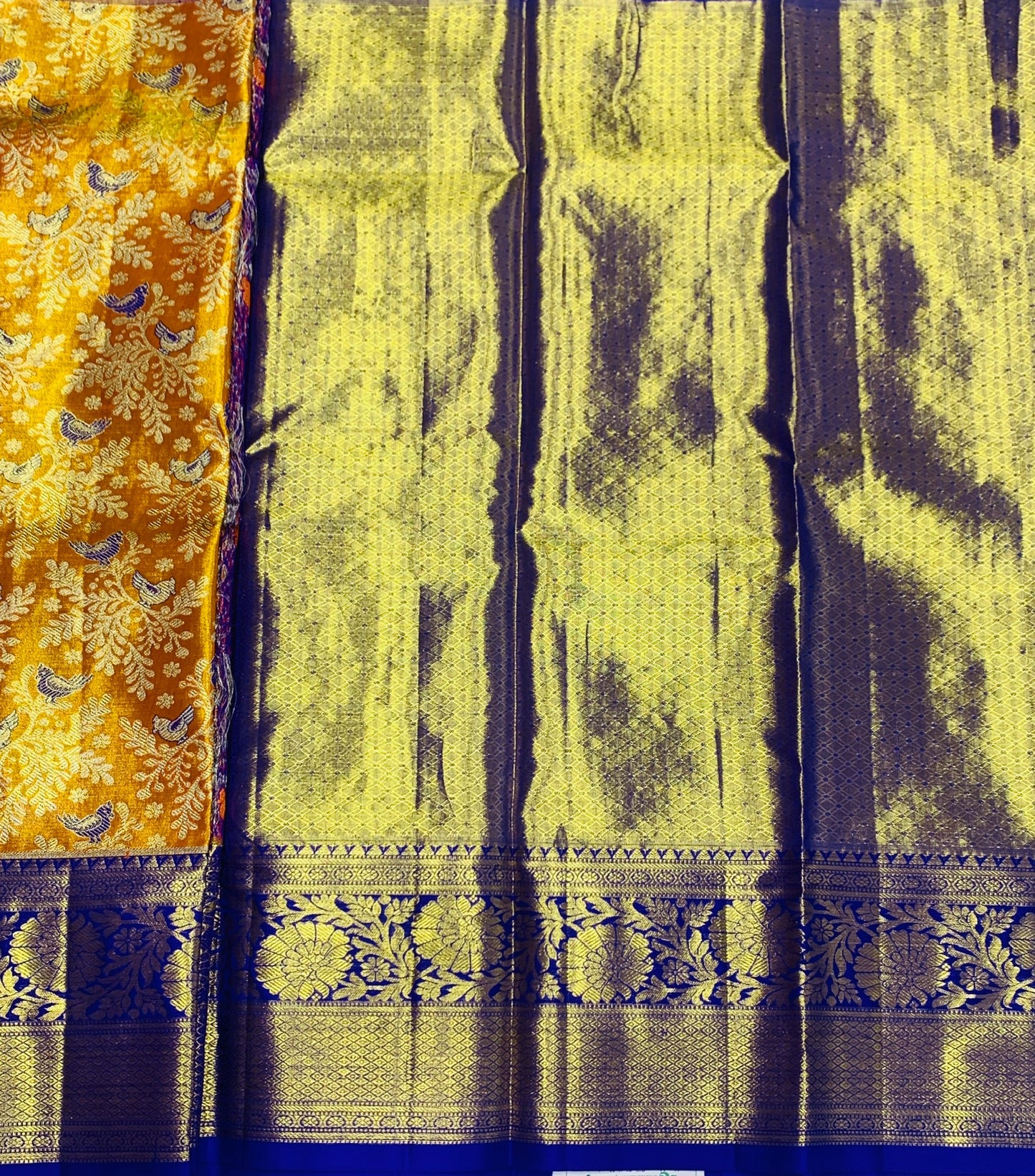 Orange shade Pure Kanchipuram Kids Pattu Pavadai with Contrast border for age 2 to 5