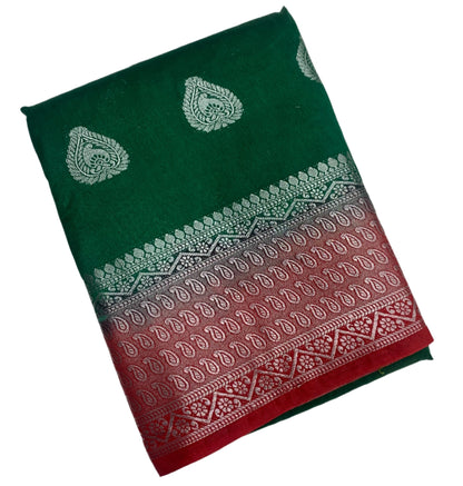 Tussar Saree Colour Green Colour with Red Border