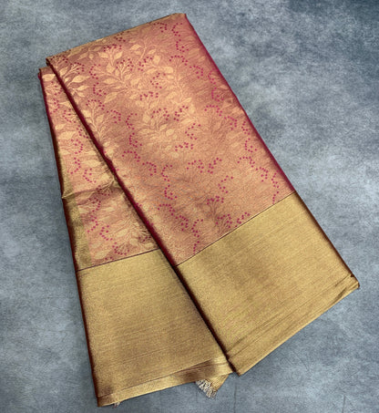 Fancy Tissue Saree Pink Colour with Copper Colour Border