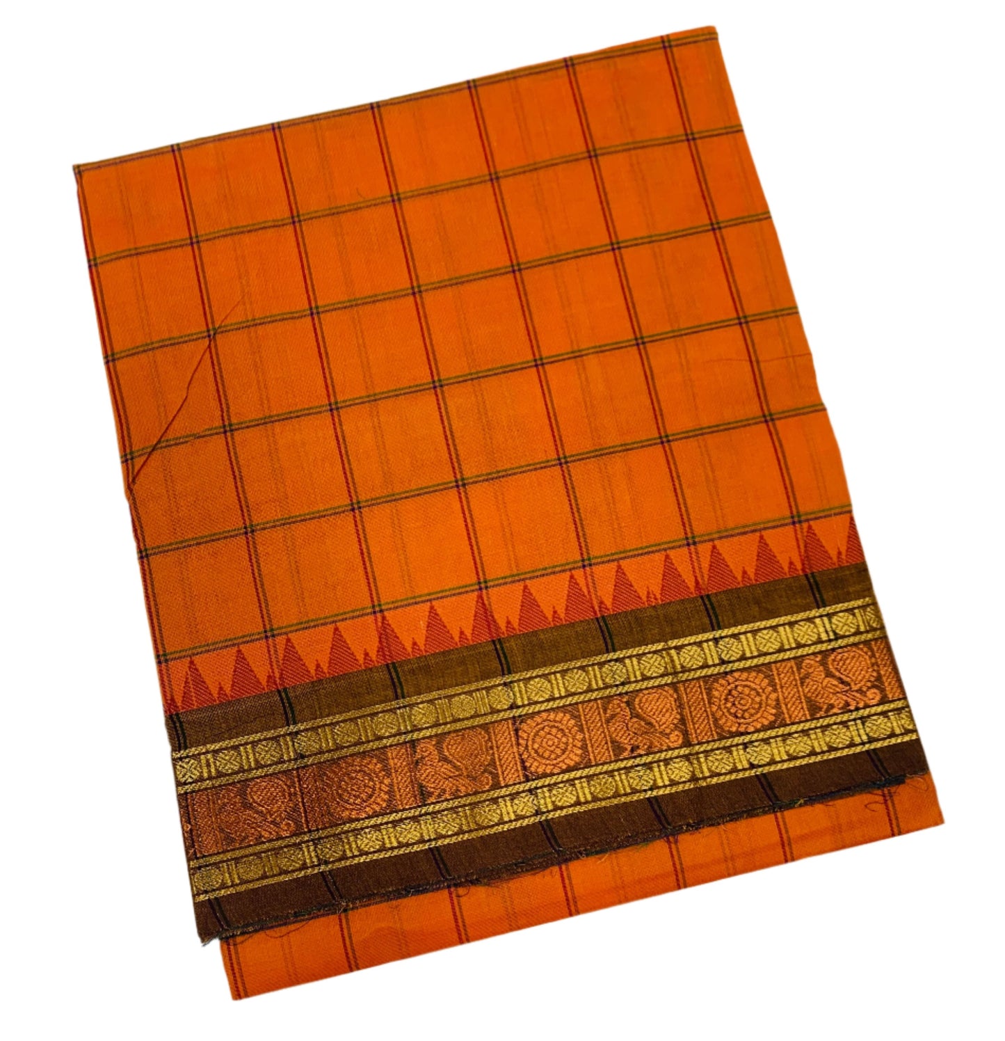 Chettinad Cotton Saree Orange Shade with Brown Border