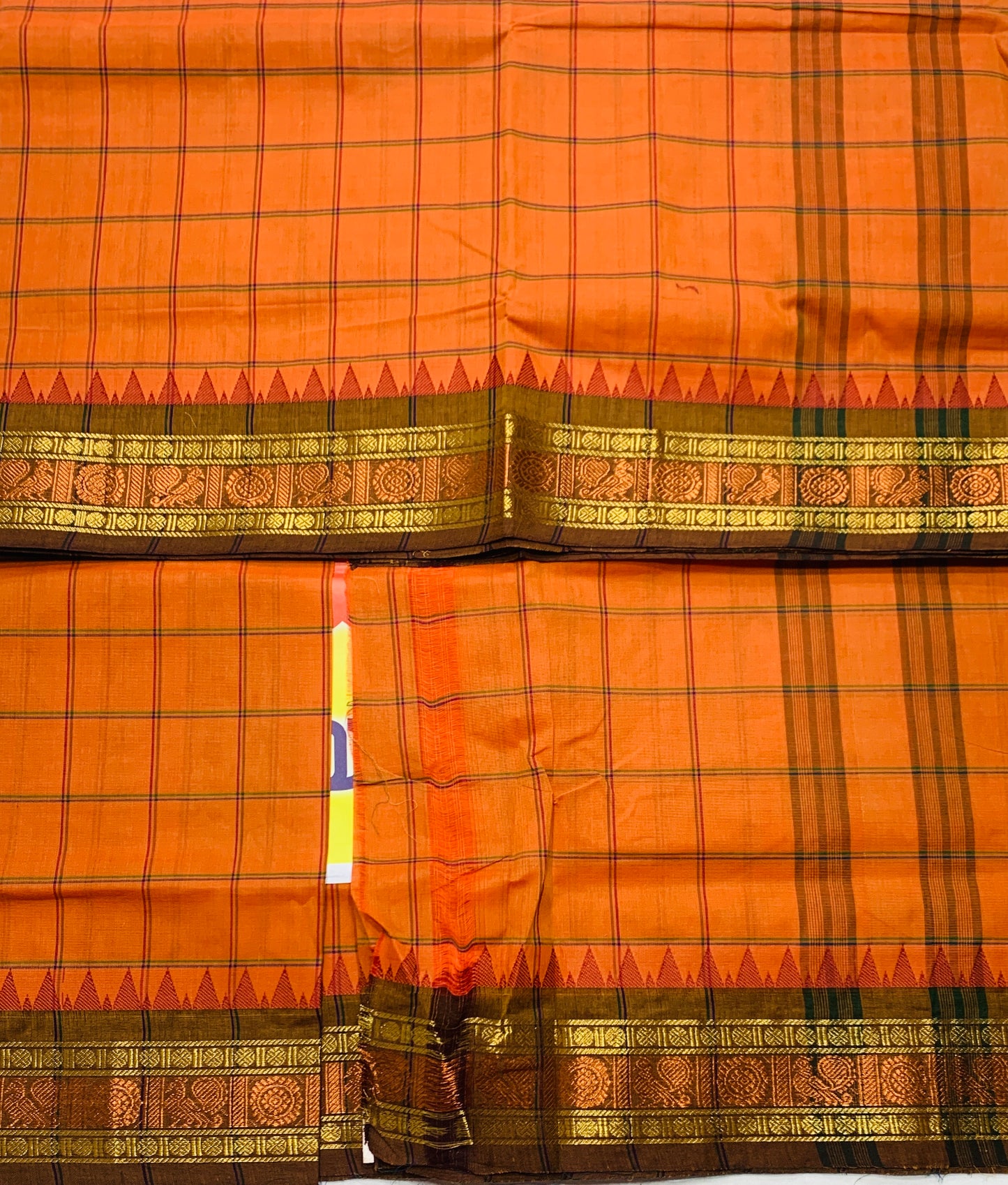 Chettinad Cotton Saree Orange Colour with Checked Design