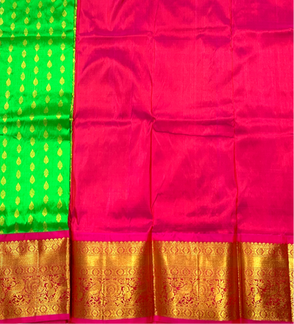 Light Green shade Pure Kanchipuram Kids Pattu Pavadai with Contrast border for age 2 to 5