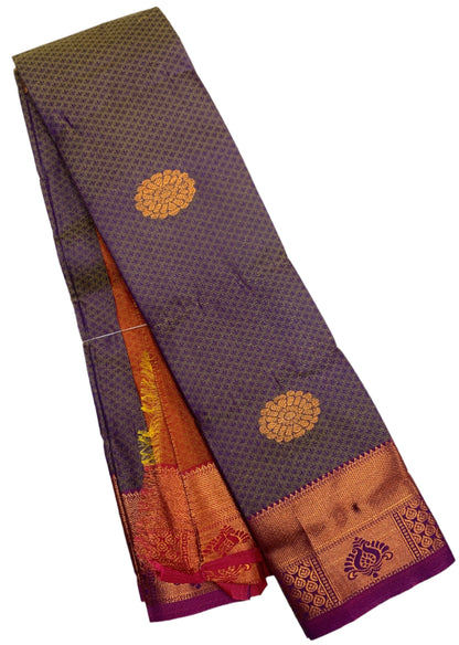 Lavender Colour Silk Cotton Saree with Copper Zari Border