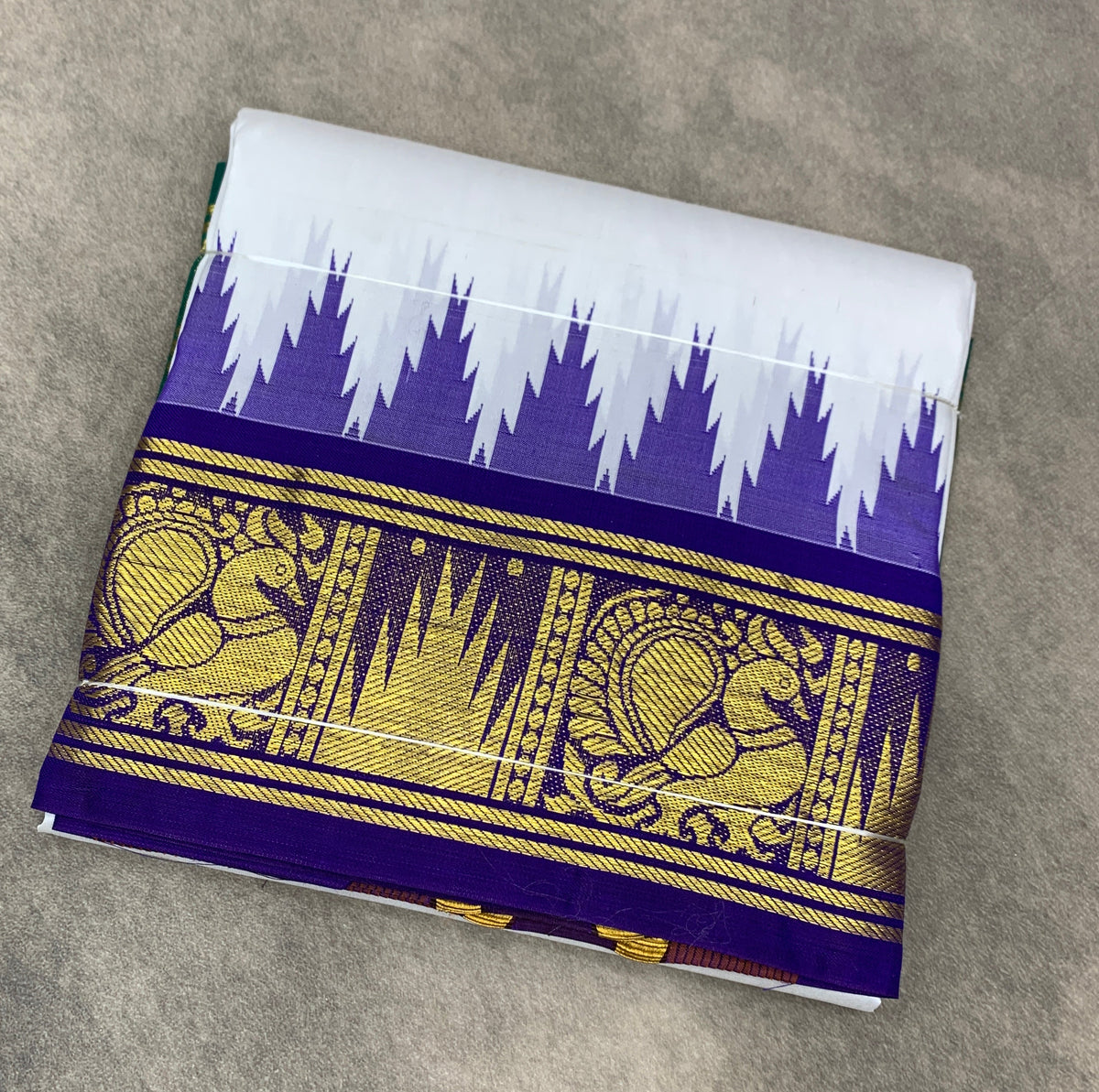 6 Mulam Silk Pooja Towel White Colour with Ganga Jamuna Korvai Border
