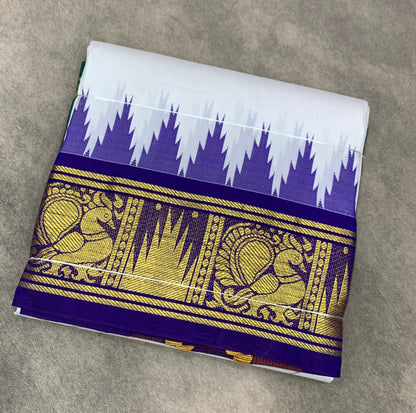 6 Mulam Silk Pooja Towel White Colour with Ganga Jamuna Korvai Border