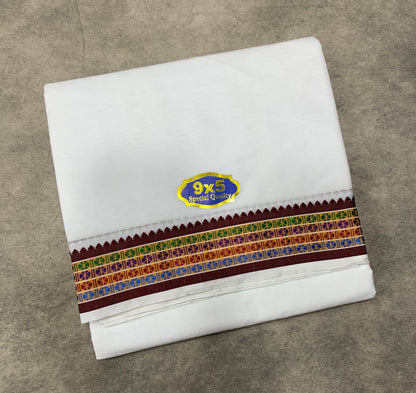 9X5 Cotton Dhoti White Colour with Four Colour Border