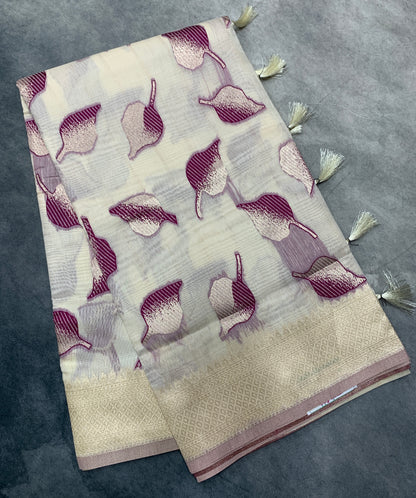 Banaras Katan Saree Off White Colour with Katan Work Border