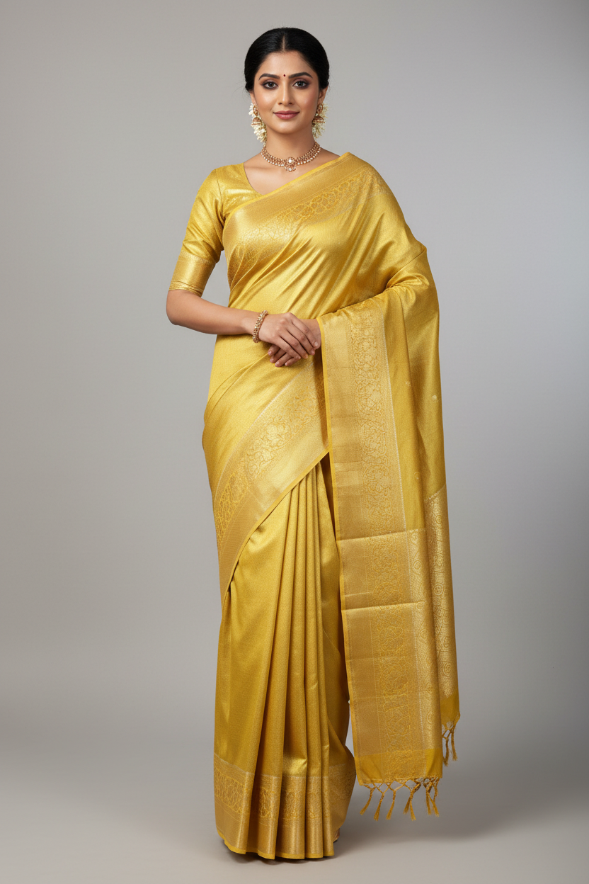 Fancy Tissue Saree Golden Colour with Self Colour Border