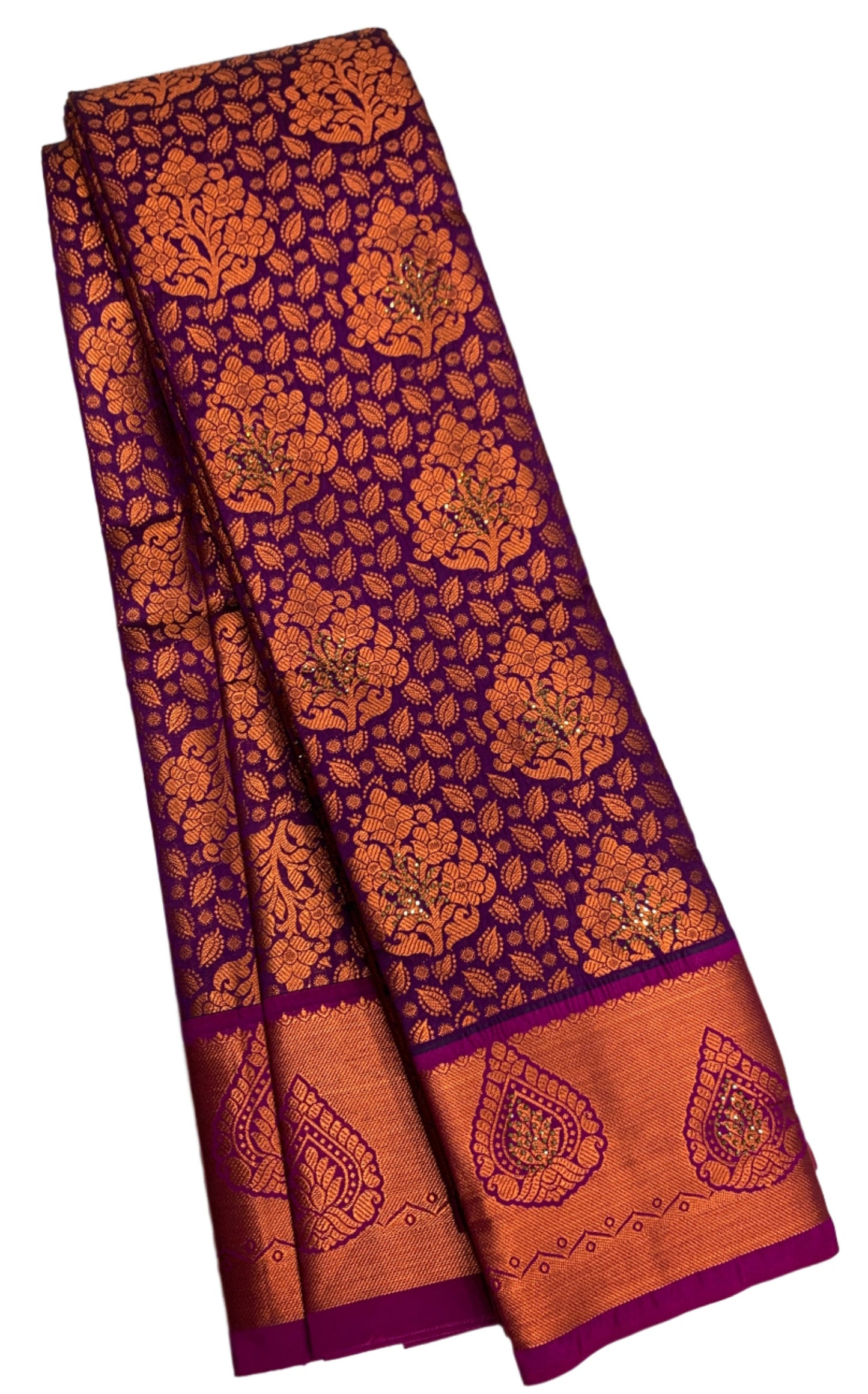 Vegan Silk Saree Magenta Colour with Copper and Purple Border