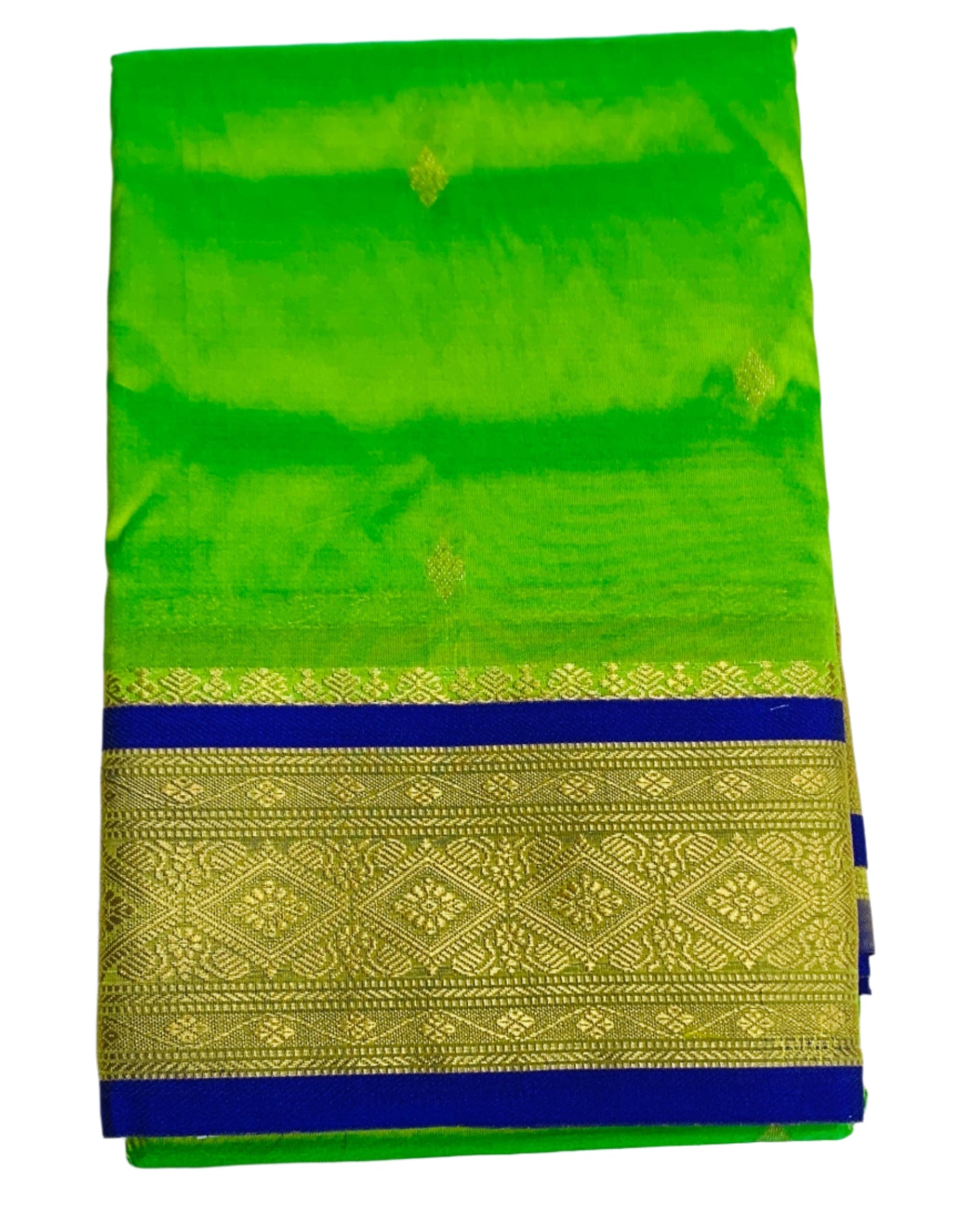 Apple Green Shade Saree with Golden and Blue Border