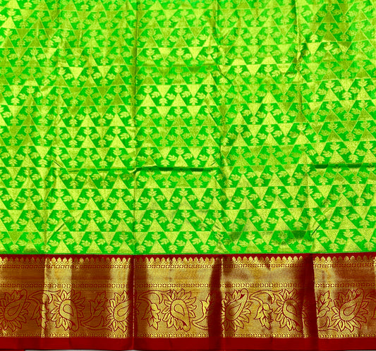 Apple Green Shade Vegan Silk Kids Pattu Pavadai with Contrast border for age 2 to 5