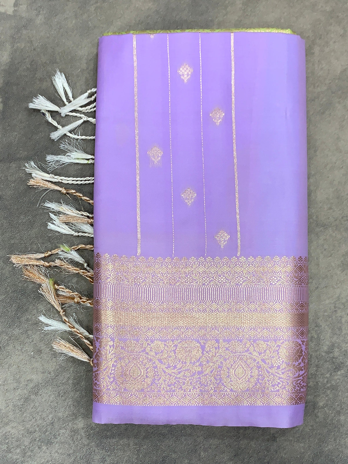 Art Silk Saree Lavender Colour with Sliver Zari Border