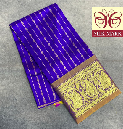 Violet Shade Pure Kanchipuram Kids Pattu Pavadai with Contrast Border for Newborn to 2 Years
