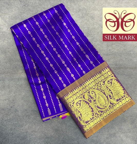 Violet Shade Pure Kanchipuram Kids Pattu Pavadai with Contrast Border for Newborn to 2 Years
