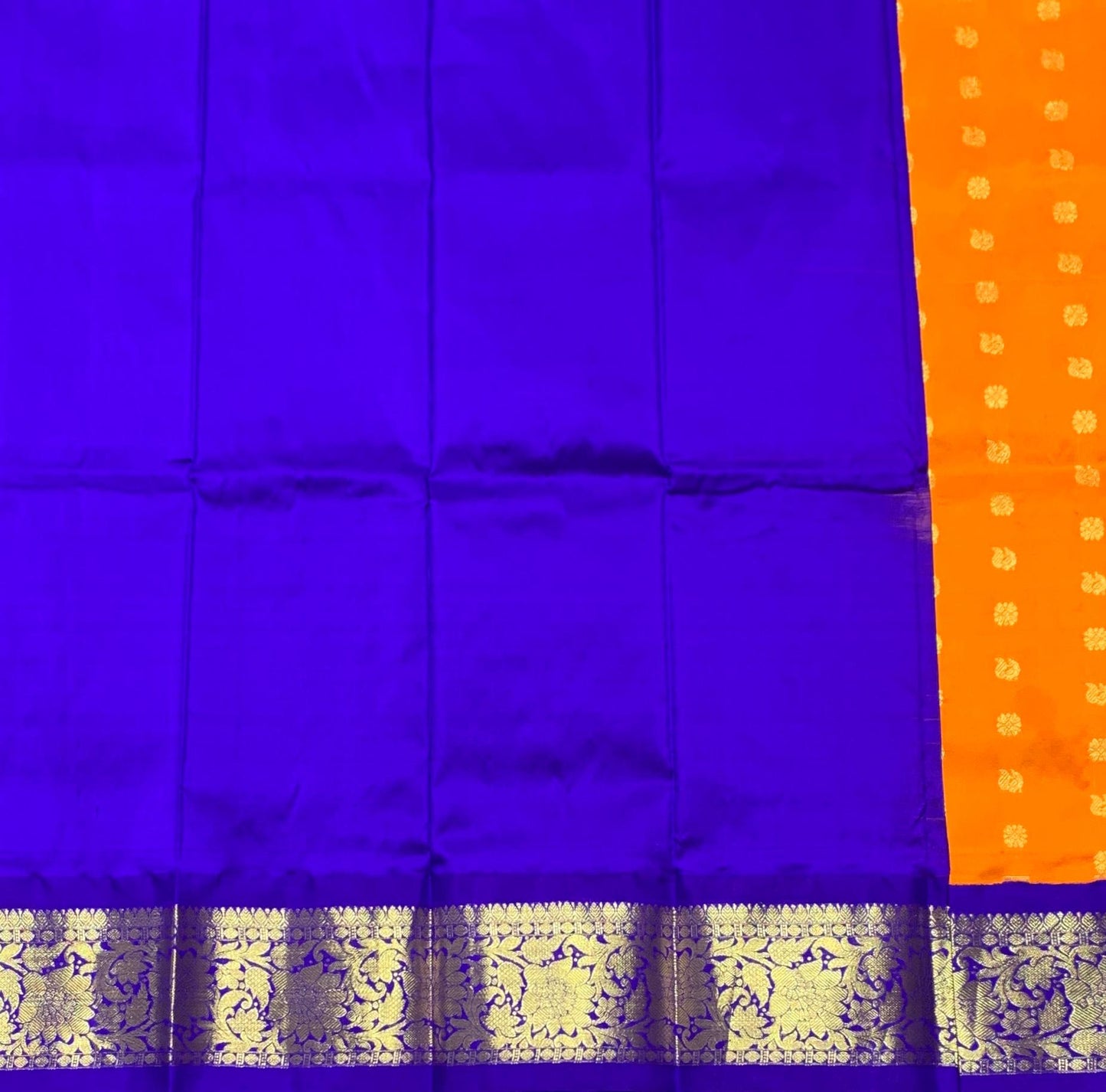 Mango Yellow Shade Pure kanchipuram Kids Pattu Pavadai with Contrast Border for Newborn to 2 Years