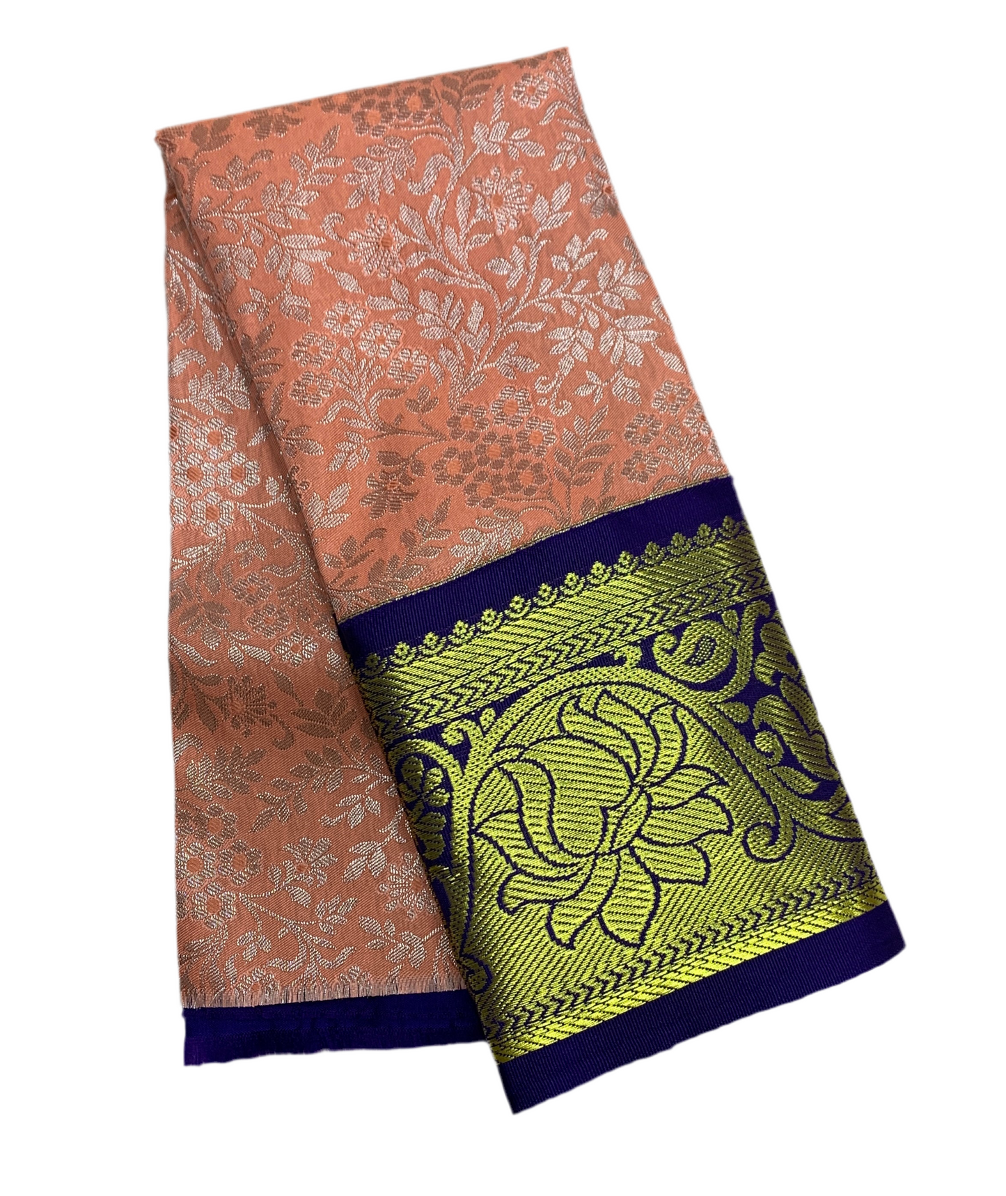 Light Peach Shade Vegan Silk Kids Pattu Pavadai with Contrast Border for Newborn to 2 Years