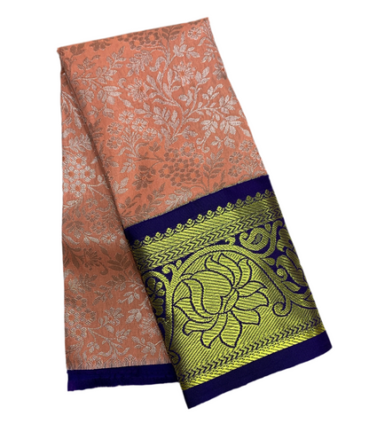 Light Peach Shade Vegan Silk Kids Pattu Pavadai with Contrast Border for Newborn to 2 Years