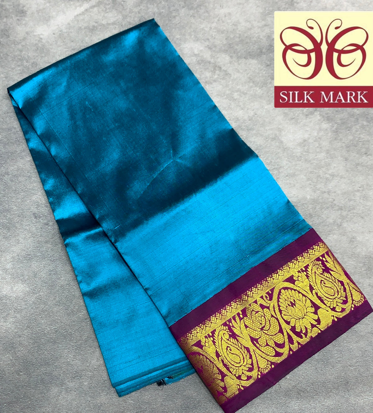 Peacock Blue Shade Pure Kanchipuram Kids Pattu Pavadai with Contrast Border for age 2 to 5