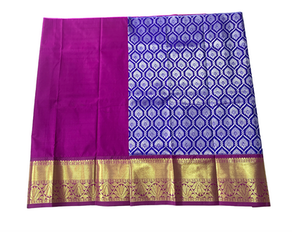 Blue shade vegan silk Kids Pattu Pavadai with contrast border for age 5 to 10