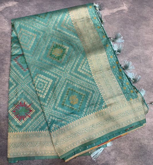 Banaras Soft Silk Saree Gray Blue Colour with Sliver Colour Floral Design Border