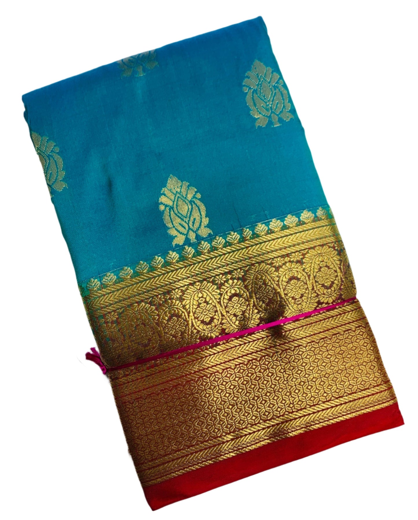 Pure Kanchipuram Silk Saree Sapphire Colour with Red Border