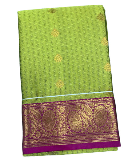 Semi Silk Saree Pista Green Colour with Pink Border