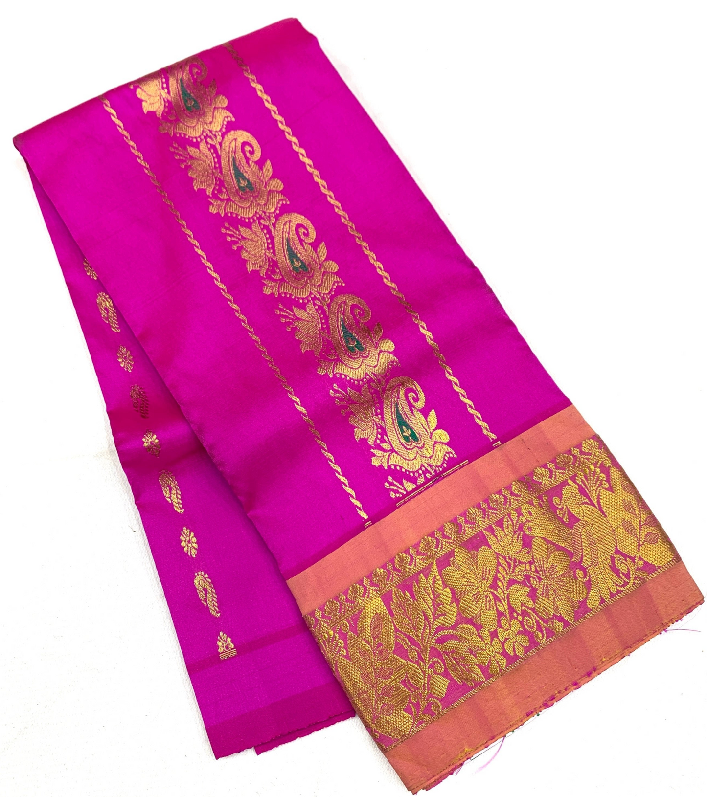 Pink shade Semi silk Kids Pattu Pavadai with contrast border for age 2 to 5