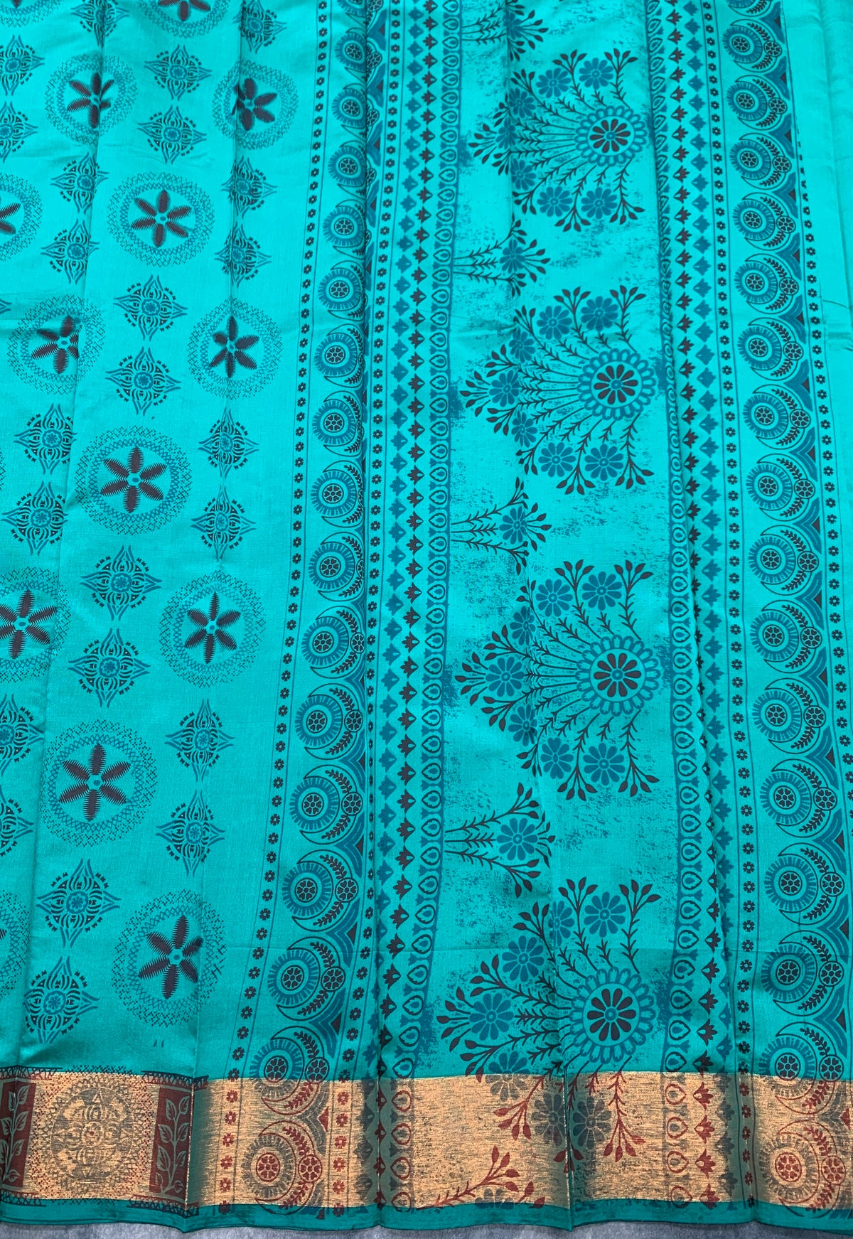 Fancy Cotton Saree Rama Green Colour with Copper Border
