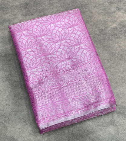 Fancy Tissue Saree Light Pink Colour with Self Design Border