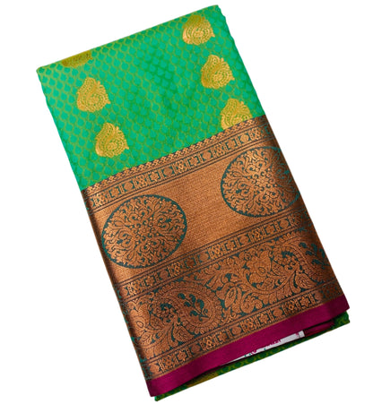 Vegan Silk Saree Light Green shade with Pink Border