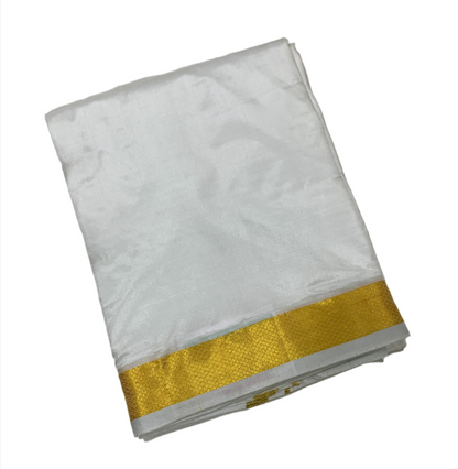 9x5 Pure Silk Dhoti White Colour Small Border