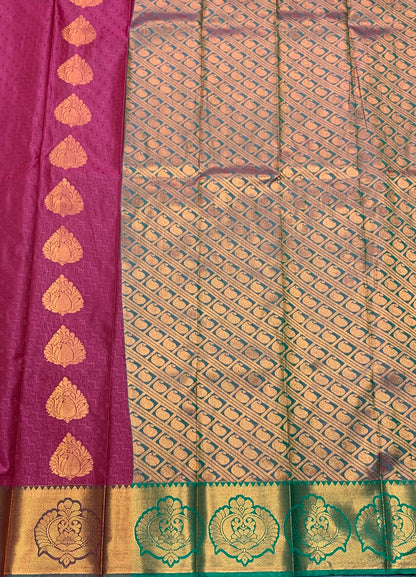Vegan Silk Saree Maroon Colour Saree with Copper Border