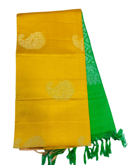 Soft Silk Saree Golden Yellow Colour with Copper border