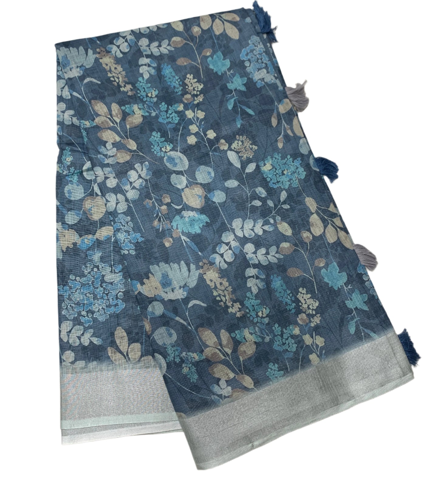 Jute Cotton Saree Blue with Thread Border