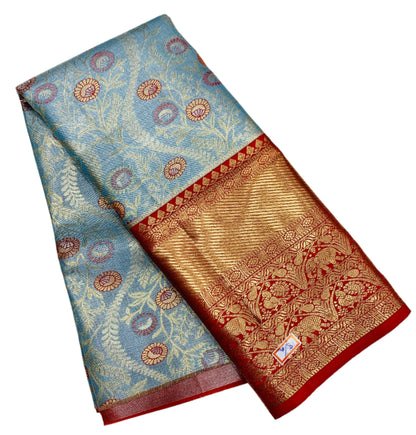 Sky Blue Shade Vegan Silk Kids Pattu Pavadai with Contrast Border for age 2 to 5