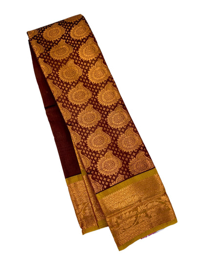 Vegan Silk Saree Brown Colour with Copper Border