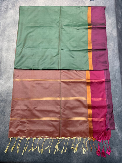 Art Silk Saree Pista Green Colour with Magenta and Copper Border