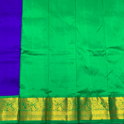 Blue Shade Pure Kanchipuram Kids Pattu Pavadai with Contrast Border for Newborn to 2 Years