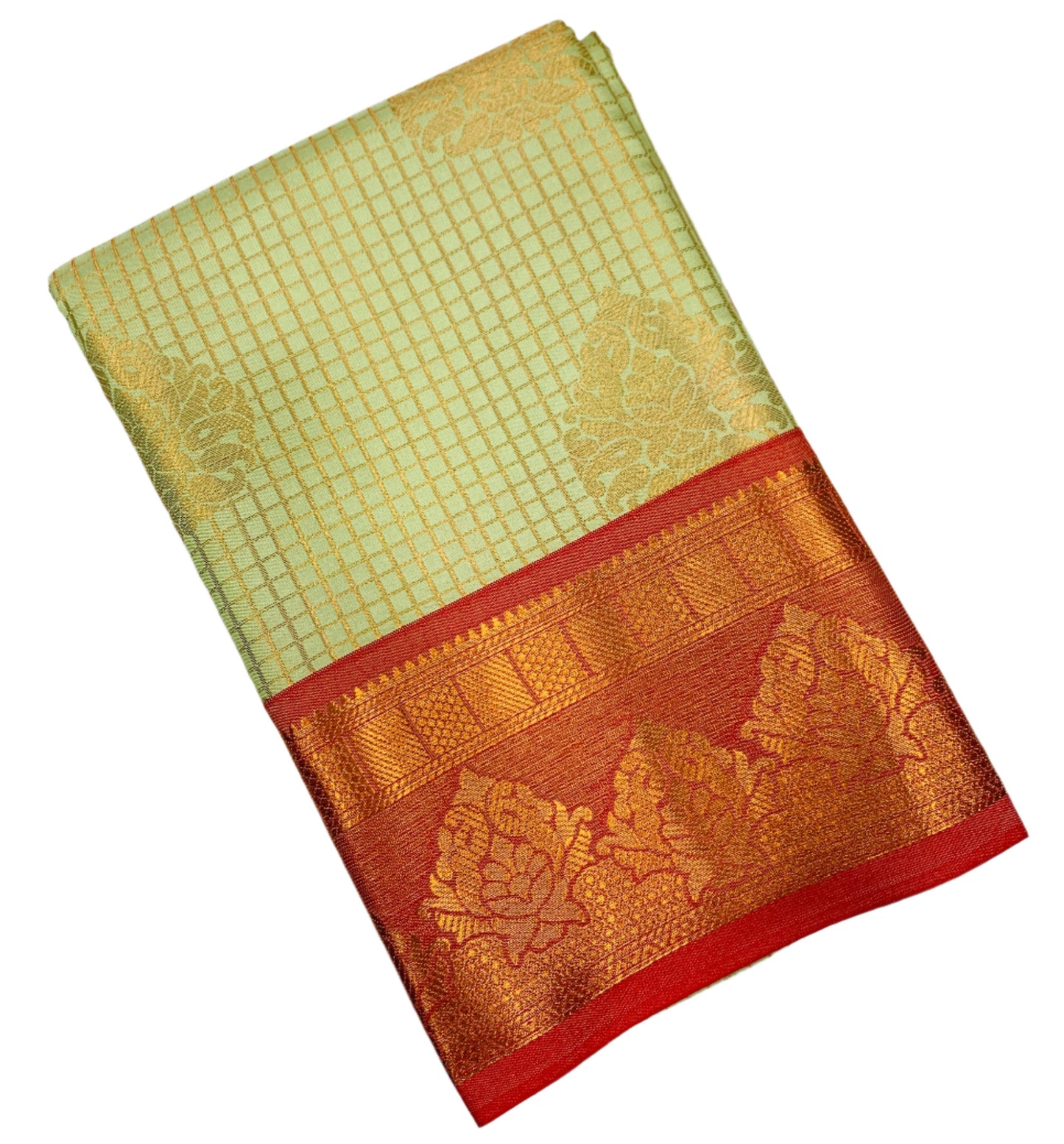 Art Silk Saree Pista Green Colour with Maroon Border