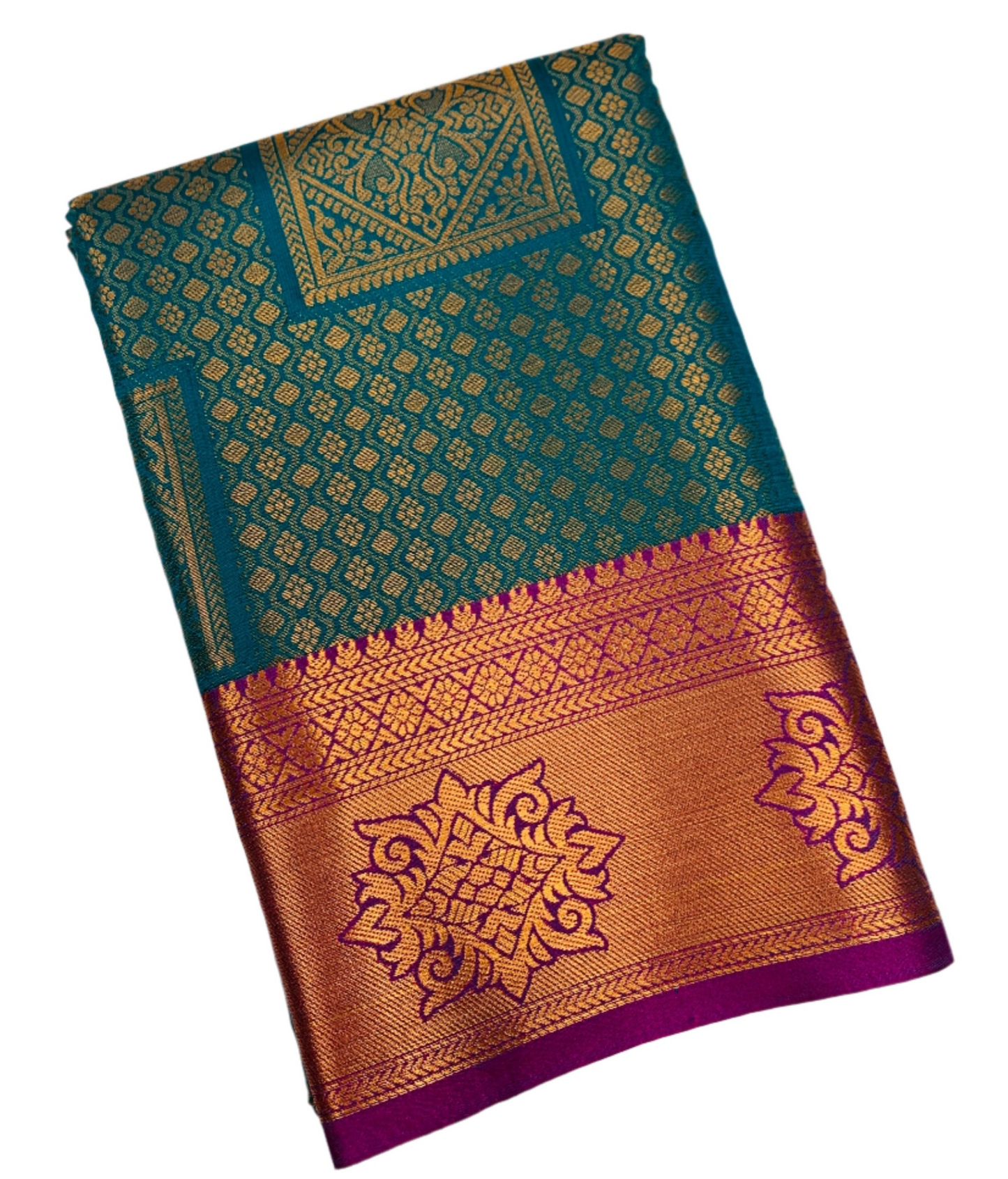 Art Silk Saree Peacock Green Colour with Magenta Border